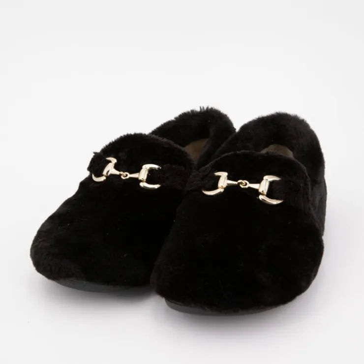 BONADONA Chaussons moutonnés couleur unie à enfiler Femme NOIR