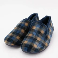 BONADONA Chaussons polaire confort à carreaux dégradés de marron Homme BLEU FONCE Discount