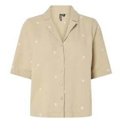 PIECES Chemise brodée en gaze de coton Femme BEIGE New