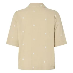 PIECES Chemise brodée en gaze de coton Femme BEIGE New