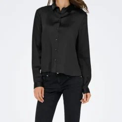 JDY Chemise col à sequins fifi effet satiné regular Femme NOIR Sale