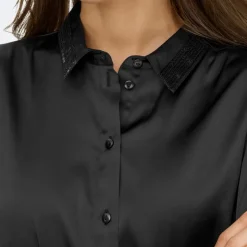 JDY Chemise col à sequins fifi effet satiné regular Femme NOIR Sale