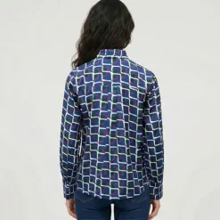 LES TROPEZIENNES PAR M.BELARBI Chemise col avec ruban à nouer imprimé graphique malijai Femme BLEU FONCE New