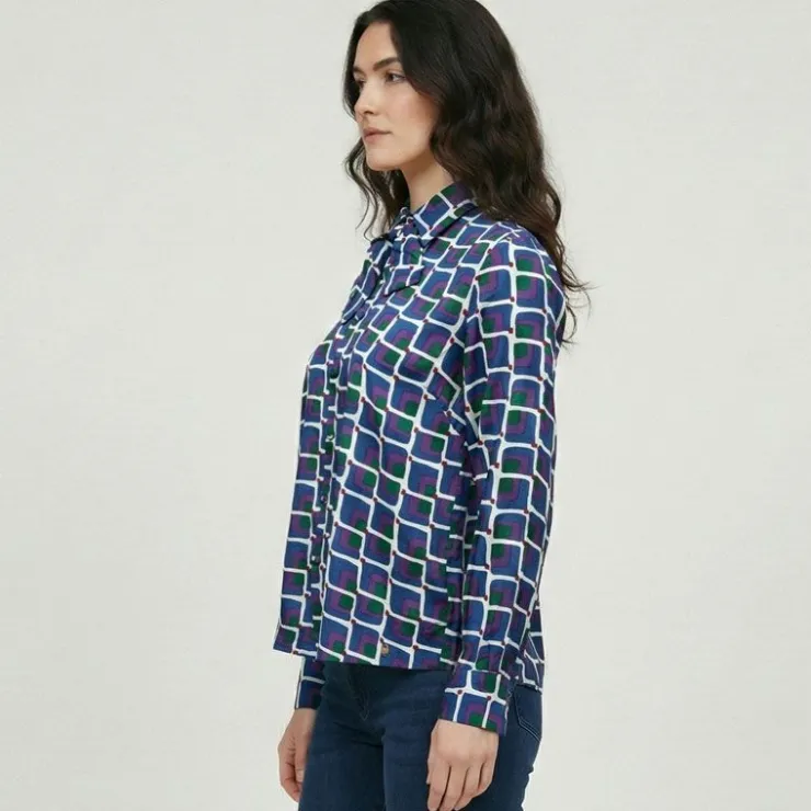 LES TROPEZIENNES PAR M.BELARBI Chemise col avec ruban à nouer imprimé graphique malijai Femme BLEU FONCE New