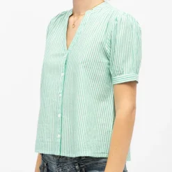 LA PETITE ETOILE Chemise col v blanche à rayures es tori Femme VERT