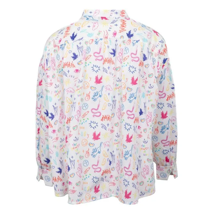 DIXIE Chemise coton multicolor imprimé dessins col mao Femme BLANC Discount