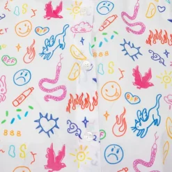 DIXIE Chemise coton multicolor imprimé dessins col mao Femme BLANC Discount