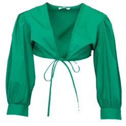 ANTIK BATIK Chemise crop karo décolleté V couleur unie Femme VERT Online