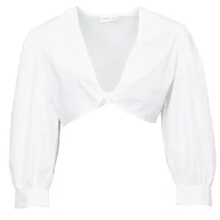 ANTIK BATIK Chemise crop karo décolleté V couleur unie Femme BLANC New