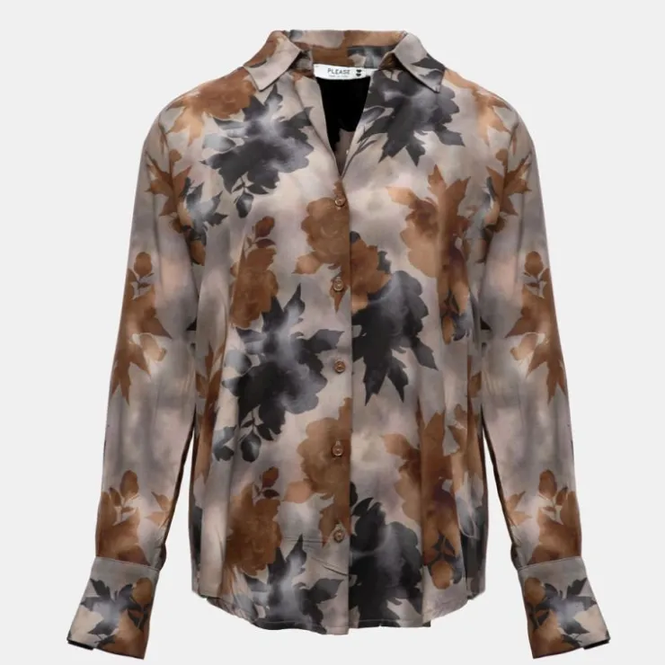 PLEASE Chemise fluide grigio imprimé à fleurs Femme GRIS
