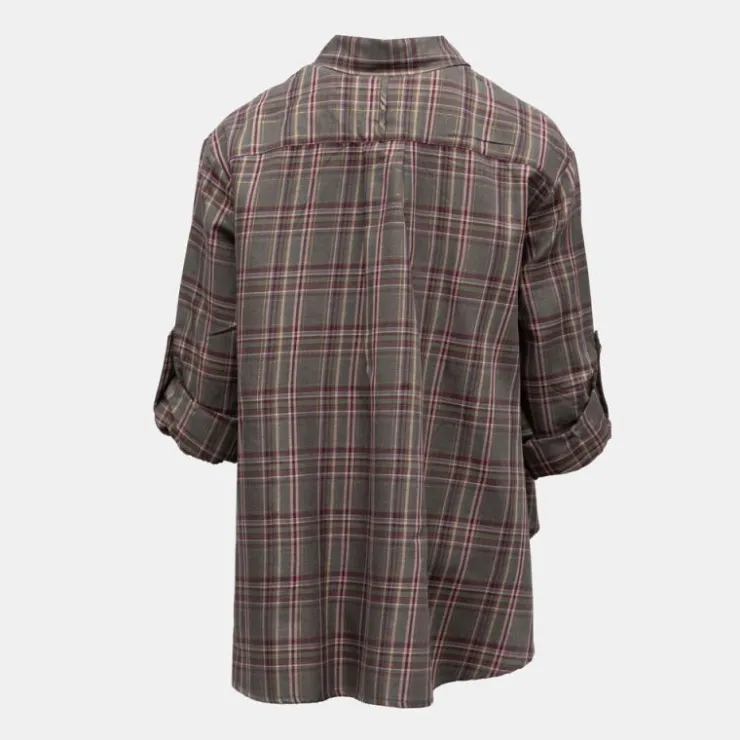 PLEASE Chemise grigio à carreaux asymétrique manches 3/4 Femme GRIS Clearance