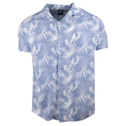 BLAGGIO Chemise manches courtes imprimée tropical en viscose Homme BLEU CLAIR