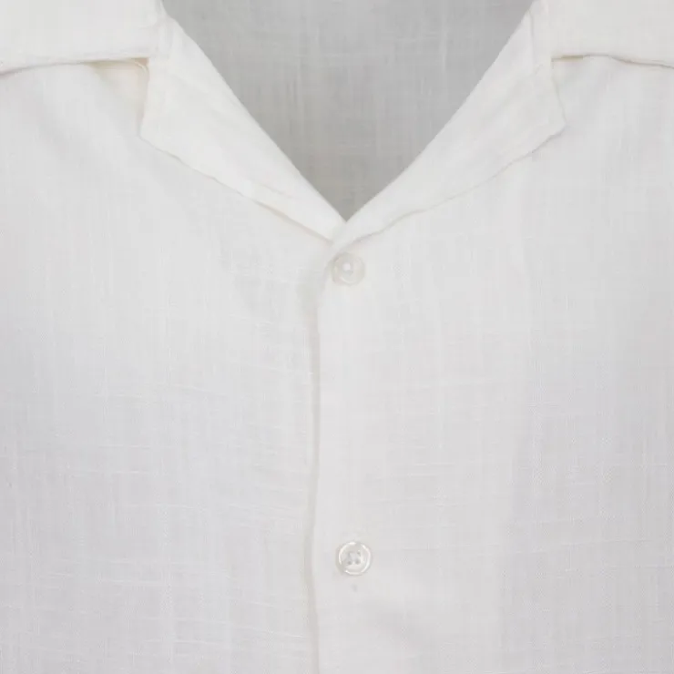 PANAME BROTHERS Chemise manches courtes lin mélangé Homme BLANC ECRU Discount