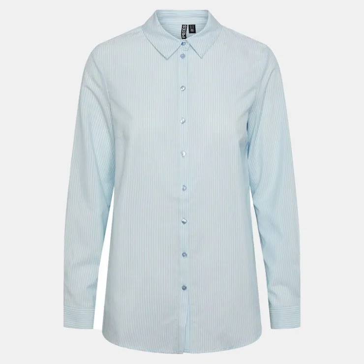 PIECES Chemise manches longues à rayures Femme BLEU CLAIR