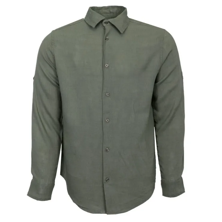 PANAME BROTHERS Chemise manches longues lin mélangé Homme KAKI Best