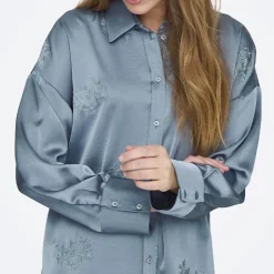 ONLY Chemise Marta effet satiné à manches longues Femme BLEU Discount