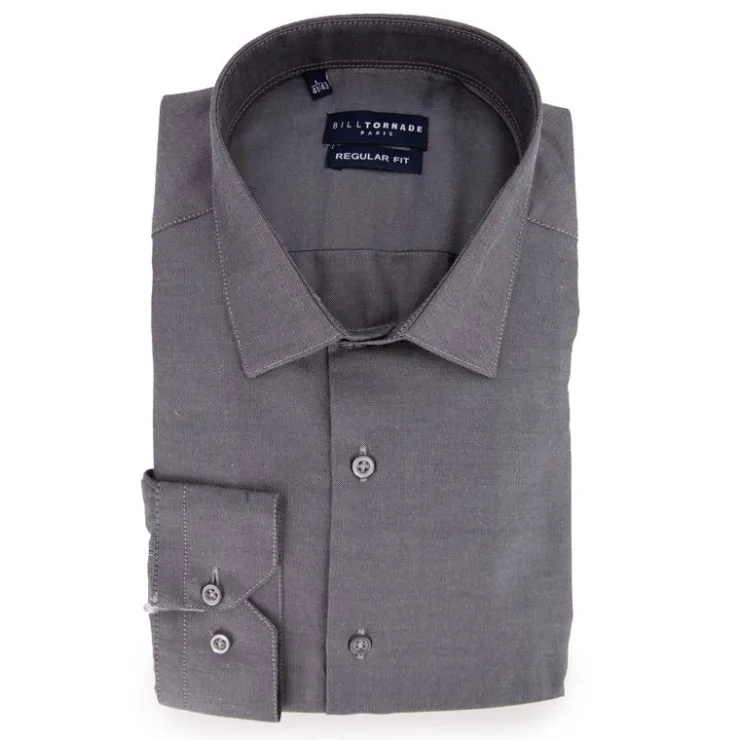 BILL TORNADE Chemise unie col 37 regular fit Homme GRIS FONCE Discount
