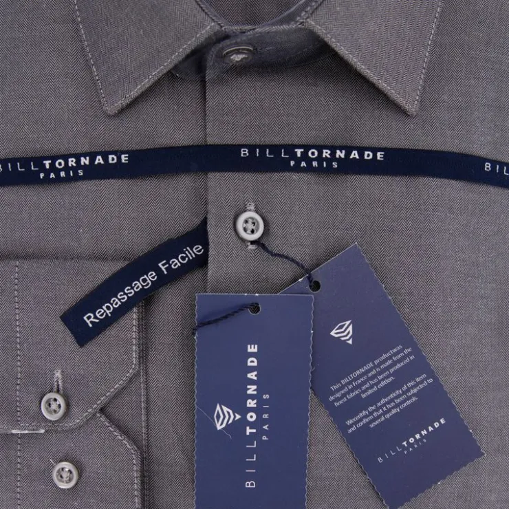 BILL TORNADE Chemise unie col 37 regular fit Homme GRIS FONCE Discount