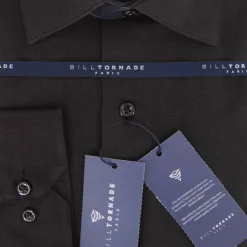 BILL TORNADE Chemise unie regular fit coton aspect lin Homme NOIR Clearance