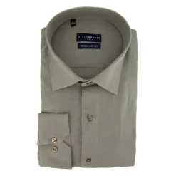 BILL TORNADE Chemise unie regular fit coton aspect lin Homme KAKI New