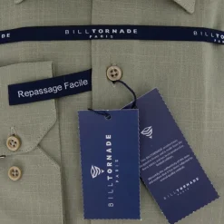 BILL TORNADE Chemise unie regular fit coton aspect lin Homme KAKI New