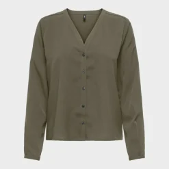 ONLY Chemisier col V lenia kalamata avec boutons Femme KAKI Discount