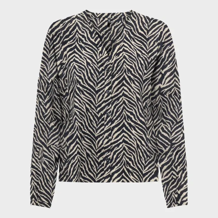 ONLY Chemisier imprimé zèbre col V avec boutons Femme NOIR