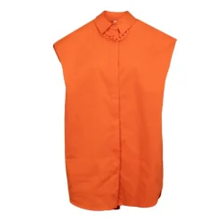IMPERIAL Chemisier uni manches courtes avec collier Femme ORANGE New