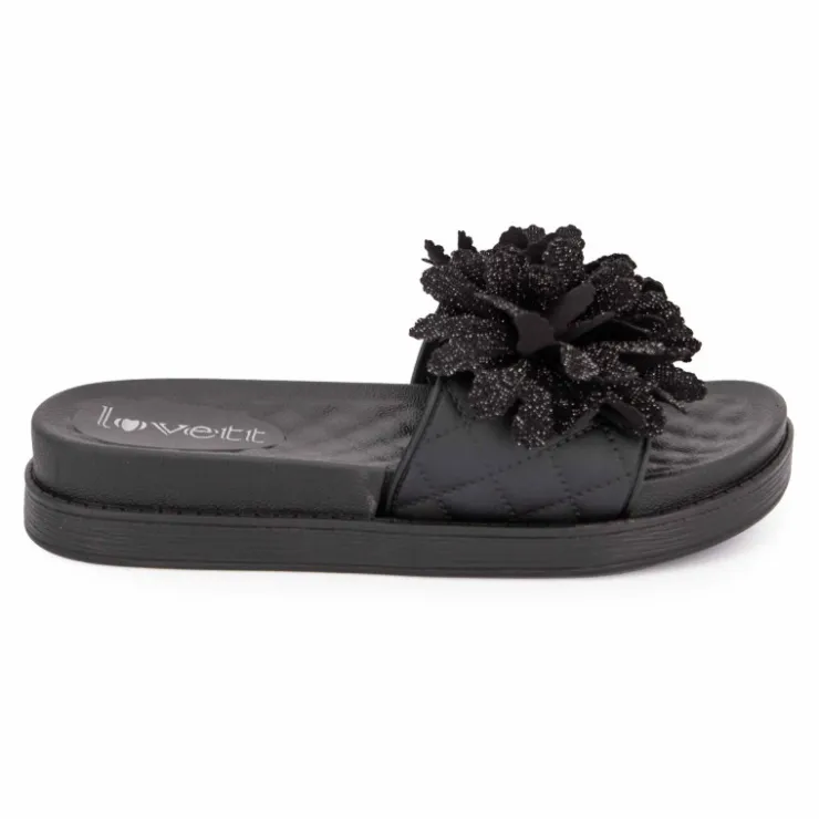 LOVETT Claquette avec fleur sur le dessus Femme NOIR Online