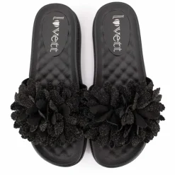 LOVETT Claquette avec fleur sur le dessus Femme NOIR Online