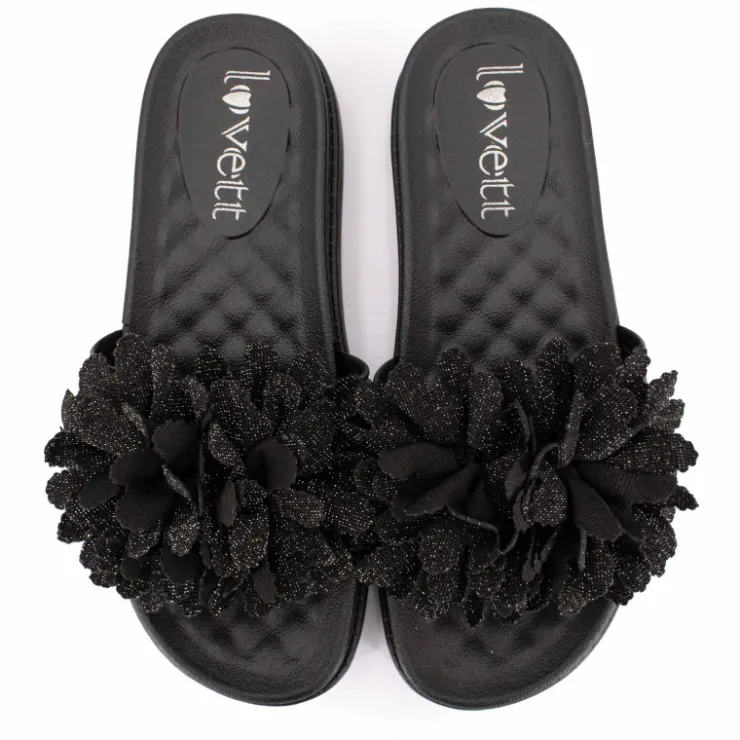 LOVETT Claquette avec fleur sur le dessus Femme NOIR Online
