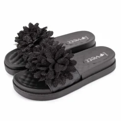 LOVETT Claquette avec fleur sur le dessus Femme NOIR Online