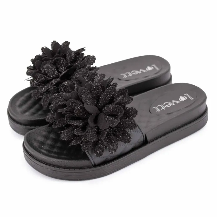 LOVETT Claquette avec fleur sur le dessus Femme NOIR Online