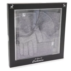 LA CASA DEL CACHEMIRE Coffret bonnet + gant assortis Femme GRIS New