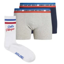 JACK & JONES Coffret cadeau boxers/chaussettes inscription coton stretch Homme BLEU FONCE