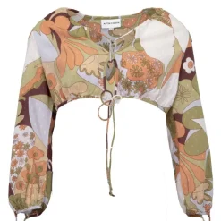 ANTIK BATIK Crop top fleuri manches longues bahia Femme KAKI New