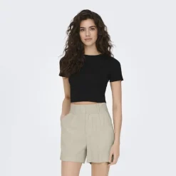 JDY Crop top moulant manches courtes Femme NOIR