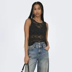 JDY Débardeur à dentelle eva col rond regular Femme NOIR Clearance