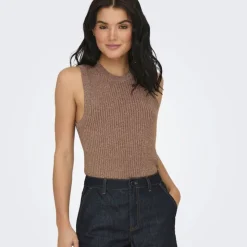 JDY Débardeur bodilla maille fine pailleté Femme MARRON Discount