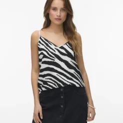 VERO MODA Débardeur col V à motif zèbre avec fines bretelles Femme NOIR Clearance