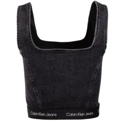 CALVIN KLEIN Débardeur crop top en jean foncé Femme GRIS Sale