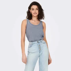 ONLY Débardeur sans manches col rond coupe droite Femme BLEU Discount