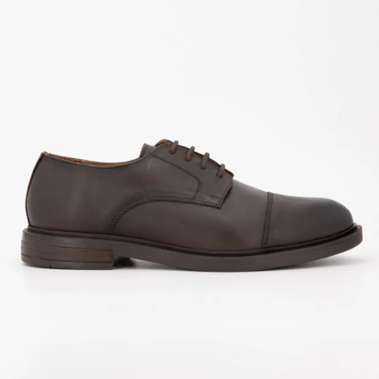 ELWIN Derbies cuir à lacets avec surpiqures Homme MARRON Discount