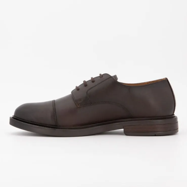 ELWIN Derbies cuir à lacets avec surpiqures Homme MARRON Discount