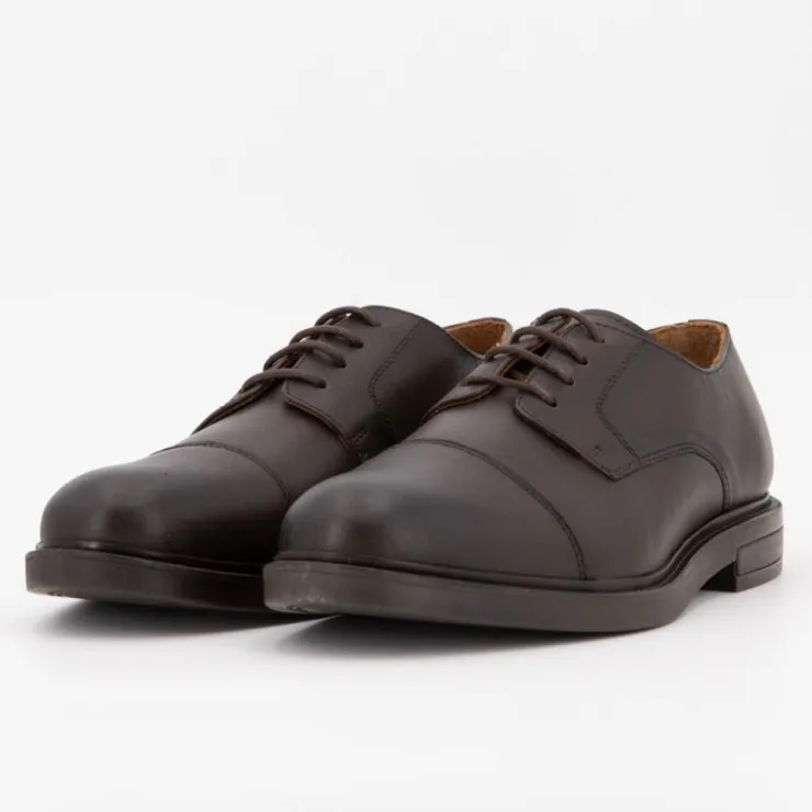 ELWIN Derbies cuir à lacets avec surpiqures Homme MARRON Discount