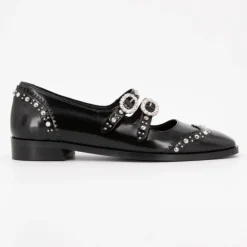 SCOTCH AND SODA Derbies es cuir à clous avec boucle à strass Femme NOIR