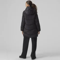 VERO MODA Doudoune col cheminé mi longue Halsey avec capuche Femme NOIR New