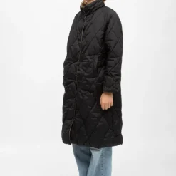 LA PETITE ETOILE Doudoune matelassée à boutons mi longue nora col montant Femme NOIR New