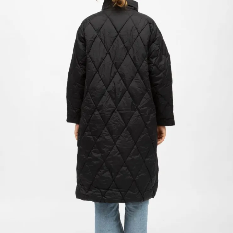 LA PETITE ETOILE Doudoune matelassée à boutons mi longue nora col montant Femme NOIR New