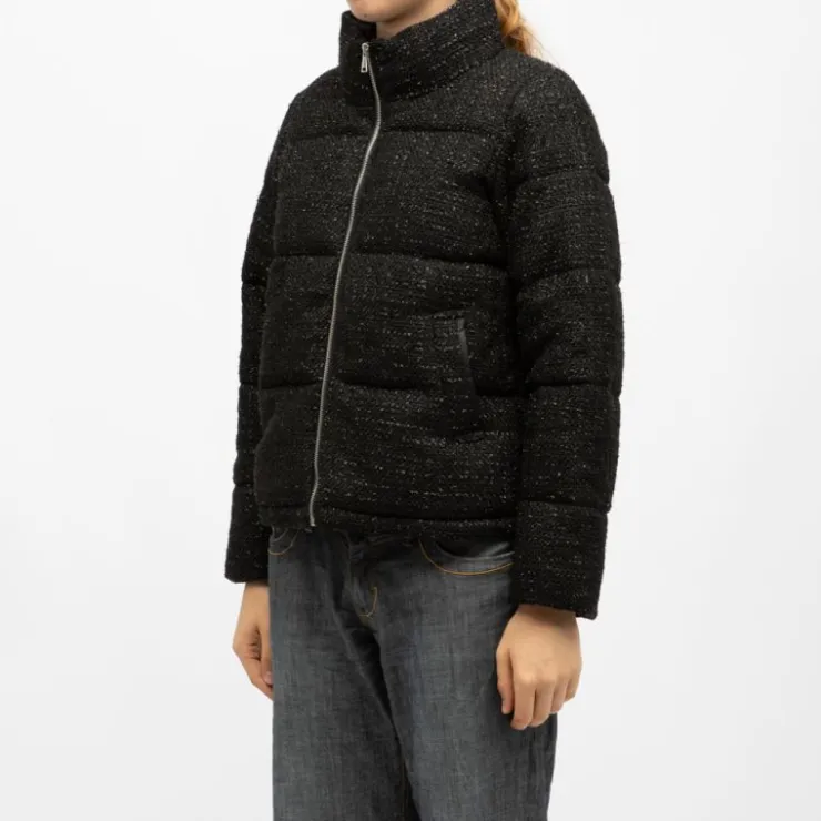 DEELUXE 74 Doudoune e zippée col montant effet tweed Femme NOIR Clearance